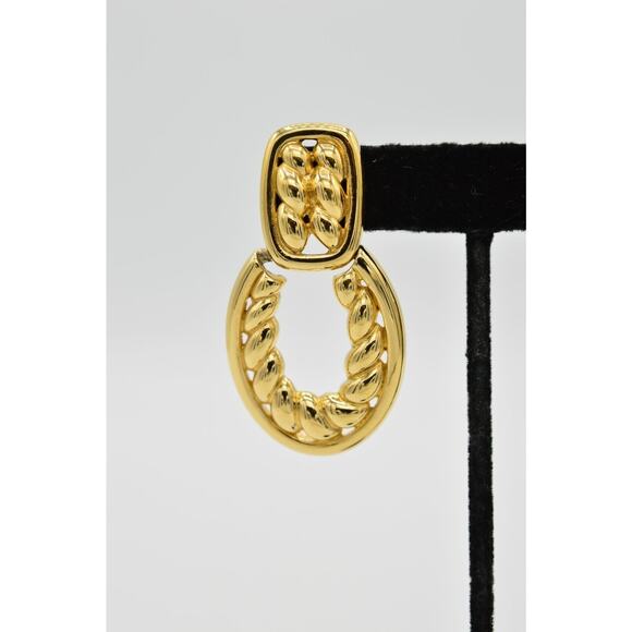 Givenchy Vintage Clip On Earrings Gold Dangle Chunky Door Knockers Signed 80s 9C - Picture 6 of 8